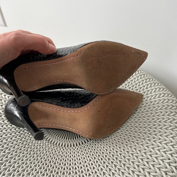 Sam Edelman Black Leather Croc Embossed Print High Heel Pumps Size 9 - Picture 6 of 10